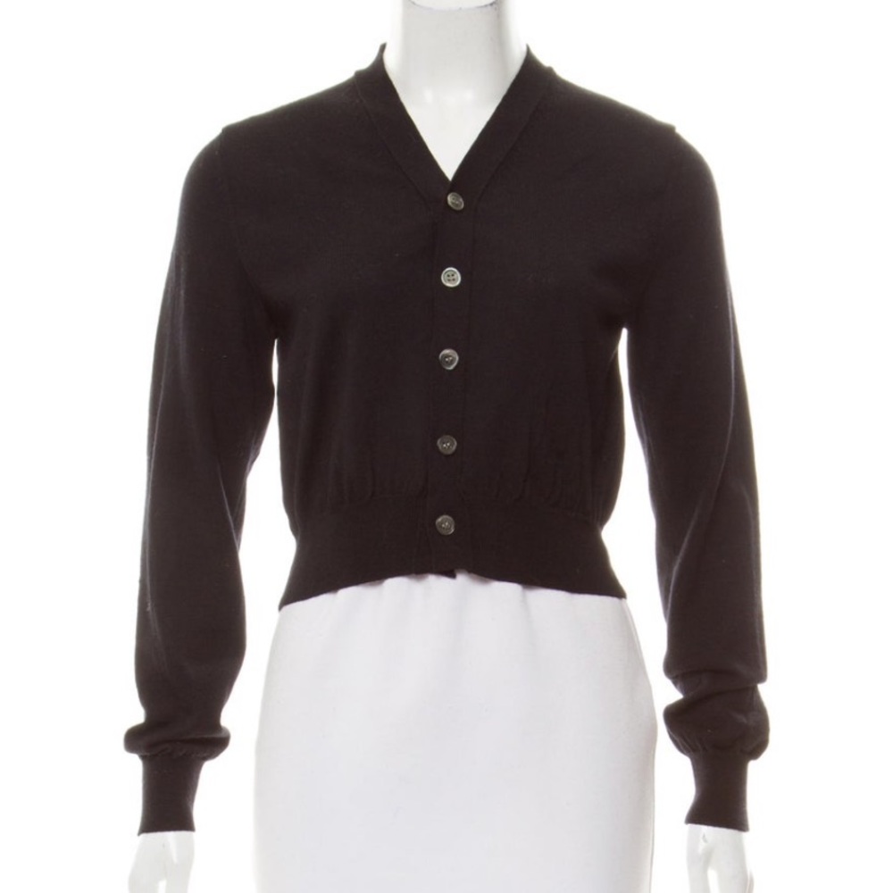 Commes Des Garçons black wool cropped v neck cardigan